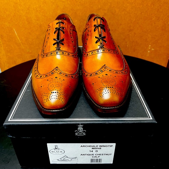 Barker Black Archdale Wingtip. Custom size 14D. Antique Chestnut Calf. - Picture 3 of 4